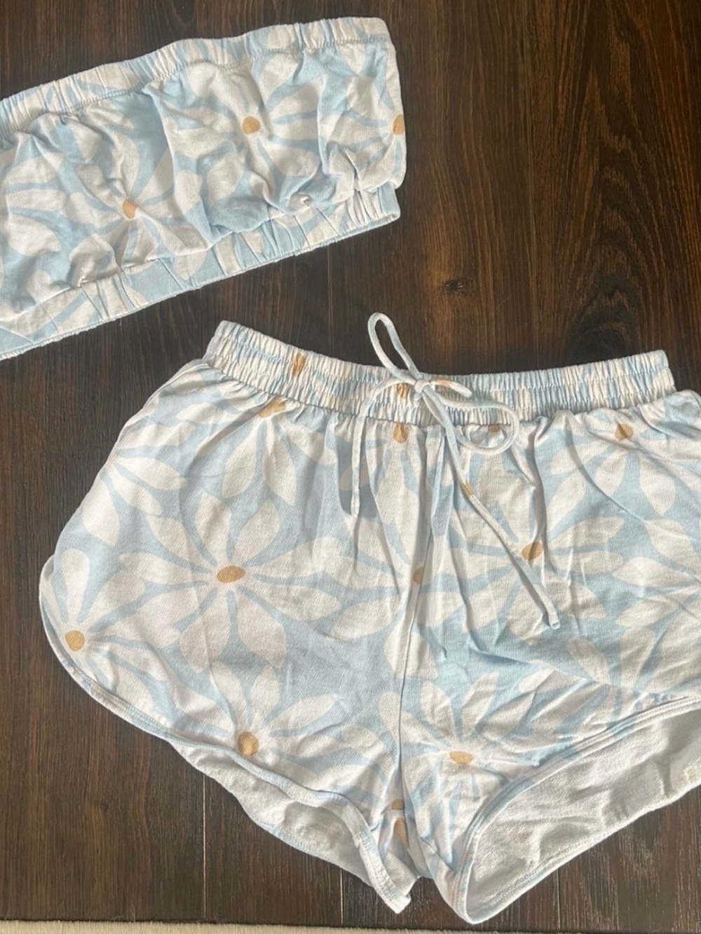 Forever 21 White and Light Blue Polka Dot Matching Set